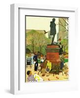 "Romance Under Shakespeare's Statue," April 28, 1945-Mead Schaeffer-Framed Giclee Print