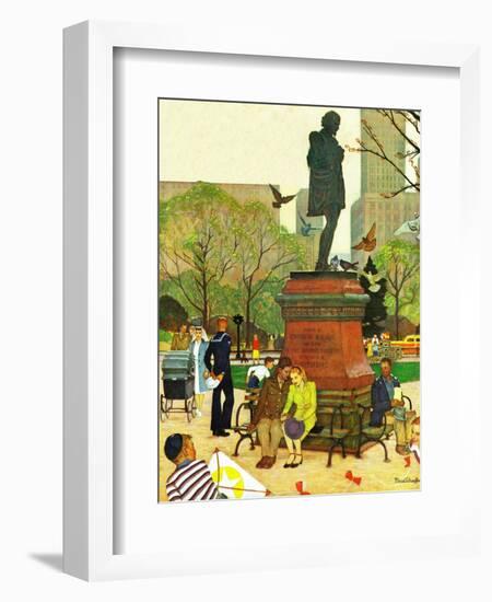 "Romance Under Shakespeare's Statue," April 28, 1945-Mead Schaeffer-Framed Giclee Print