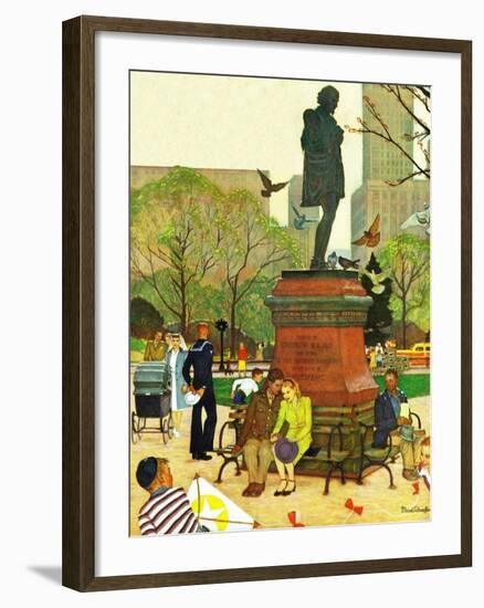 "Romance Under Shakespeare's Statue," April 28, 1945-Mead Schaeffer-Framed Giclee Print