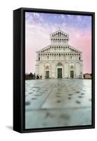 Romanesque facade of Pisa Cathedral (Duomo) under romantic sky at sunrise, Piazza dei Miracoli-Roberto Moiola-Framed Stretched Canvas