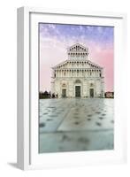 Romanesque facade of Pisa Cathedral (Duomo) under romantic sky at sunrise, Piazza dei Miracoli-Roberto Moiola-Framed Photographic Print