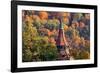 Romania, Brasov. Poarta Schei district. Clock Tower spire in autumn.-Emily Wilson-Framed Photographic Print