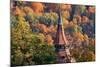 Romania, Brasov. Poarta Schei district. Clock Tower spire in autumn.-Emily Wilson-Mounted Photographic Print