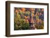 Romania, Brasov. Poarta Schei district. Clock Tower spire in autumn.-Emily Wilson-Framed Photographic Print