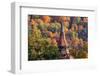 Romania, Brasov. Poarta Schei district. Clock Tower spire in autumn.-Emily Wilson-Framed Photographic Print