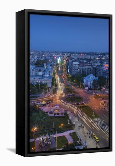 Romania, Bucharest, Piata Universitatii, Coltea Hospital at Dusk-Walter Bibikow-Framed Stretched Canvas