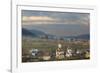 Romania, Bucovina, Campulung Moldovenesc, Fall colors. Churches in valley.-Emily Wilson-Framed Photographic Print