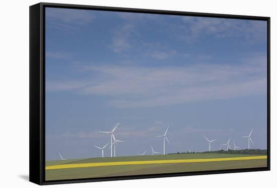 Romania, Danube River Delta, Bestepe, Farm Fields and Windmills-Walter Bibikow-Framed Stretched Canvas