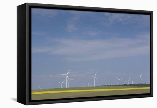 Romania, Danube River Delta, Bestepe, Farm Fields and Windmills-Walter Bibikow-Framed Stretched Canvas