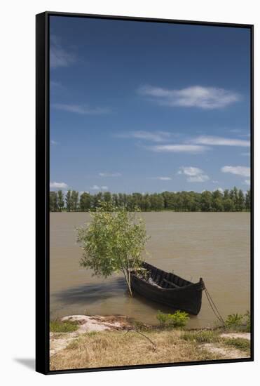 Romania, Danube River Delta, Mahmudia, Danube River Delta and Boats-Walter Bibikow-Framed Stretched Canvas