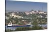 Romania, Danube River Delta, Tulcea, Freighter on the Danube River-Walter Bibikow-Stretched Canvas