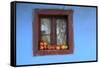 Romania, Maramures County, Dobricu Lapusului. Farm Window with apples.-Emily Wilson-Framed Stretched Canvas