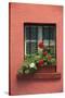 Romania, Sighisoara, residential window in old town. Flowers in window.-Emily Wilson-Stretched Canvas