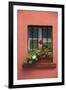 Romania, Sighisoara, residential window in old town. Flowers in window.-Emily Wilson-Framed Photographic Print