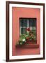 Romania, Sighisoara, residential window in old town. Flowers in window.-Emily Wilson-Framed Premium Photographic Print