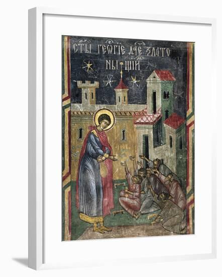 Romania, Sucevita Monastery Depicting St George Giving Alms, Detail from Life of St George-null-Framed Giclee Print