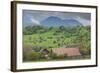 Romania, Transylvania, Bran, House and Bucegi Mountains, Spring-Walter Bibikow-Framed Photographic Print