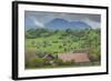 Romania, Transylvania, Bran, House and Bucegi Mountains, Spring-Walter Bibikow-Framed Photographic Print