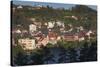 Romania, Transylvania, Brasov, Town Buildings in Fog, Dawn-Walter Bibikow-Stretched Canvas