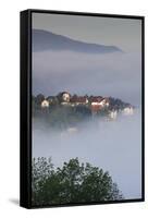 Romania, Transylvania, Brasov, Town Buildings in Fog, Dawn-Walter Bibikow-Framed Stretched Canvas