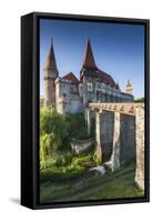 Romania, Transylvania, Hunedoara, Corvin Castle, Dawn-Walter Bibikow-Framed Stretched Canvas