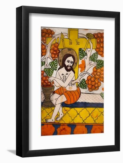 Romania, Transylvania, Sibiel, Glass Icon of Jesus Christ-Walter Bibikow-Framed Photographic Print