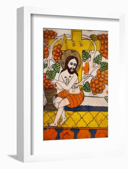 Romania, Transylvania, Sibiel, Glass Icon of Jesus Christ-Walter Bibikow-Framed Photographic Print