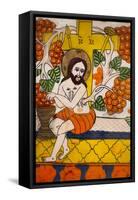 Romania, Transylvania, Sibiel, Glass Icon of Jesus Christ-Walter Bibikow-Framed Stretched Canvas