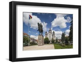 Romania, Transylvania, Targu Mures, Statue and Orthodox Cathedral-Walter Bibikow-Framed Photographic Print