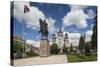 Romania, Transylvania, Targu Mures, Statue and Orthodox Cathedral-Walter Bibikow-Stretched Canvas