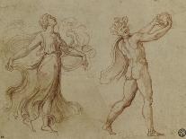 Faune nu jouant d'un instrument de musique suivi d'une bacchante dansant-Romano Giulio-Mounted Giclee Print
