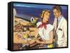 Romantic 1950s Couple on Cruise Ship-null-Framed Stretched Canvas