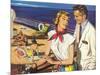 Romantic 1950s Couple on Cruise Ship-null-Mounted Art Print