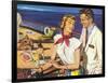 Romantic 1950s Couple on Cruise Ship-null-Framed Art Print