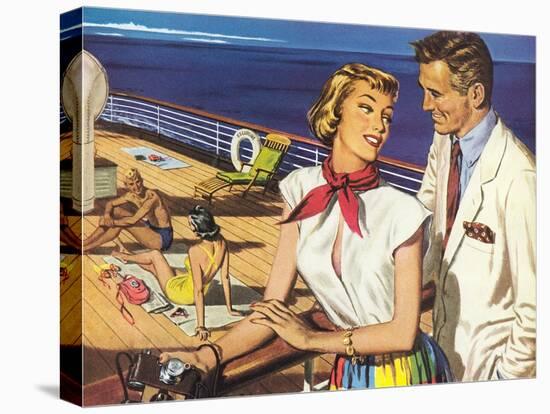 Romantic 1950s Couple on Cruise Ship-null-Stretched Canvas