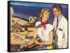 Romantic 1950s Couple on Cruise Ship-null-Framed Stretched Canvas