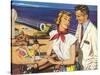 Romantic 1950s Couple on Cruise Ship-null-Stretched Canvas