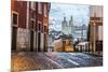 Romantic Atmosphere in Old Streets of Alfama with Castle in Background and Tram Number 28-Roberto Moiola-Mounted Photographic Print