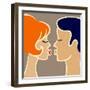 Romantic Cartoon Image of Kissing Couple. Vector Illustration in Retro Colors-yulia_lavrova-Framed Art Print