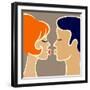 Romantic Cartoon Image of Kissing Couple. Vector Illustration in Retro Colors-yulia_lavrova-Framed Art Print