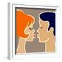 Romantic Cartoon Image of Kissing Couple. Vector Illustration in Retro Colors-yulia_lavrova-Framed Art Print