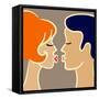 Romantic Cartoon Image of Kissing Couple. Vector Illustration in Retro Colors-yulia_lavrova-Framed Stretched Canvas