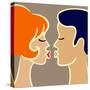 Romantic Cartoon Image of Kissing Couple. Vector Illustration in Retro Colors-yulia_lavrova-Stretched Canvas