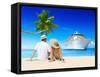 Romantic Couple Relaxing at Beach with 3D Cruise Ship-Rawpixel-Framed Stretched Canvas