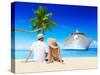 Romantic Couple Relaxing at Beach with 3D Cruise Ship-Rawpixel-Stretched Canvas