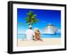 Romantic Couple Relaxing at Beach with 3D Cruise Ship-Rawpixel-Framed Photographic Print