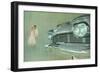Romantic Couple with Big Car Grill-null-Framed Art Print