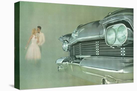 Romantic Couple with Big Car Grill-null-Stretched Canvas