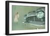 Romantic Couple with Big Car Grill-Found Image Press-Framed Giclee Print