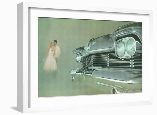 Romantic Couple with Big Car Grill-Found Image Press-Framed Giclee Print